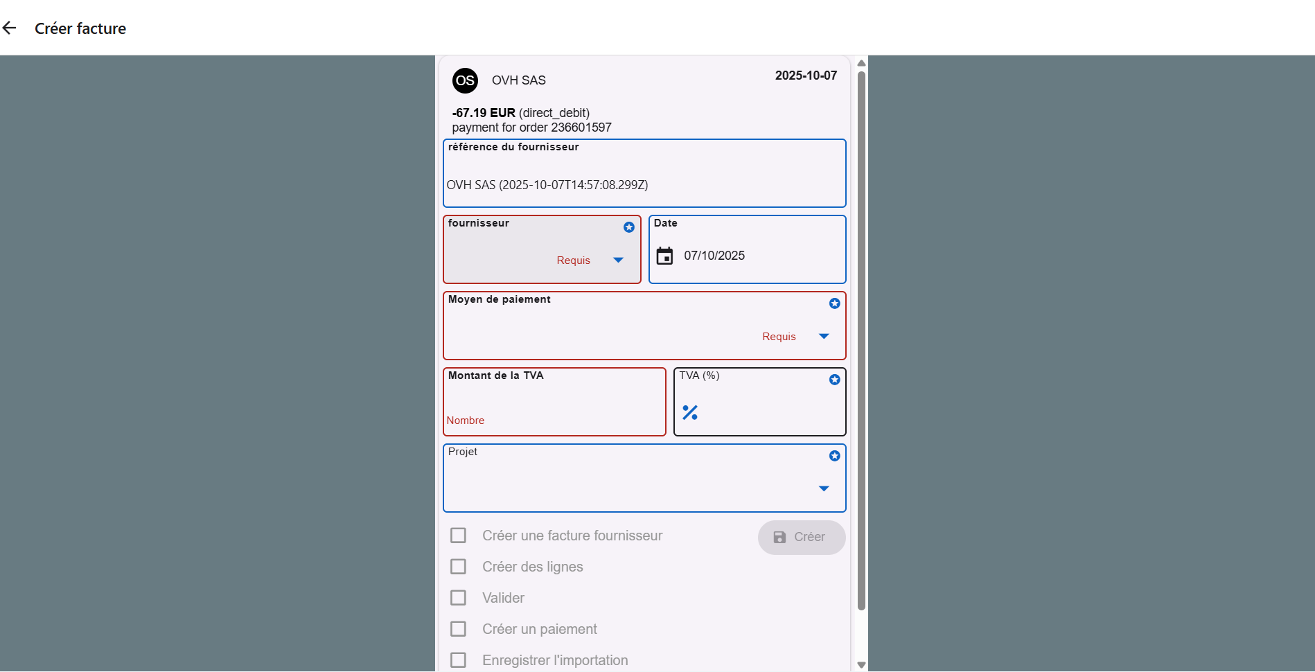 Managing Debits Screenshot